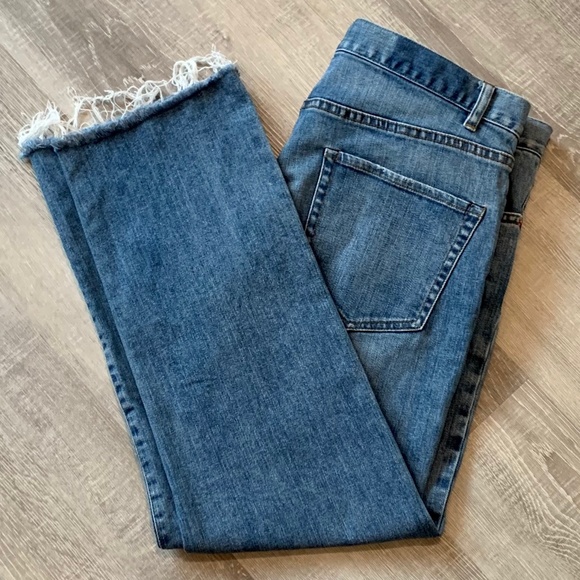 Nili Lotan Mid Rise Boyfriend Cropped Jeans Button Fly Raw Hems 29 - Picture 2 of 8